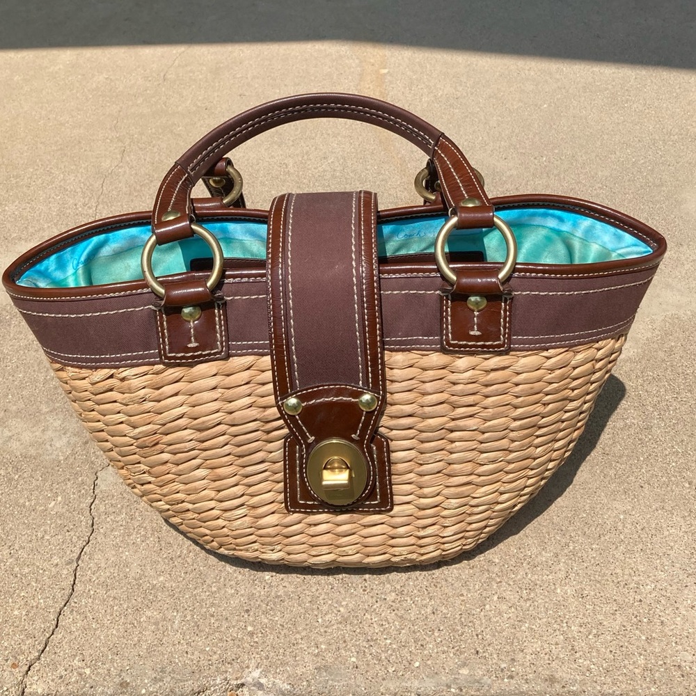 Coach Straw Basket Brown Tote.